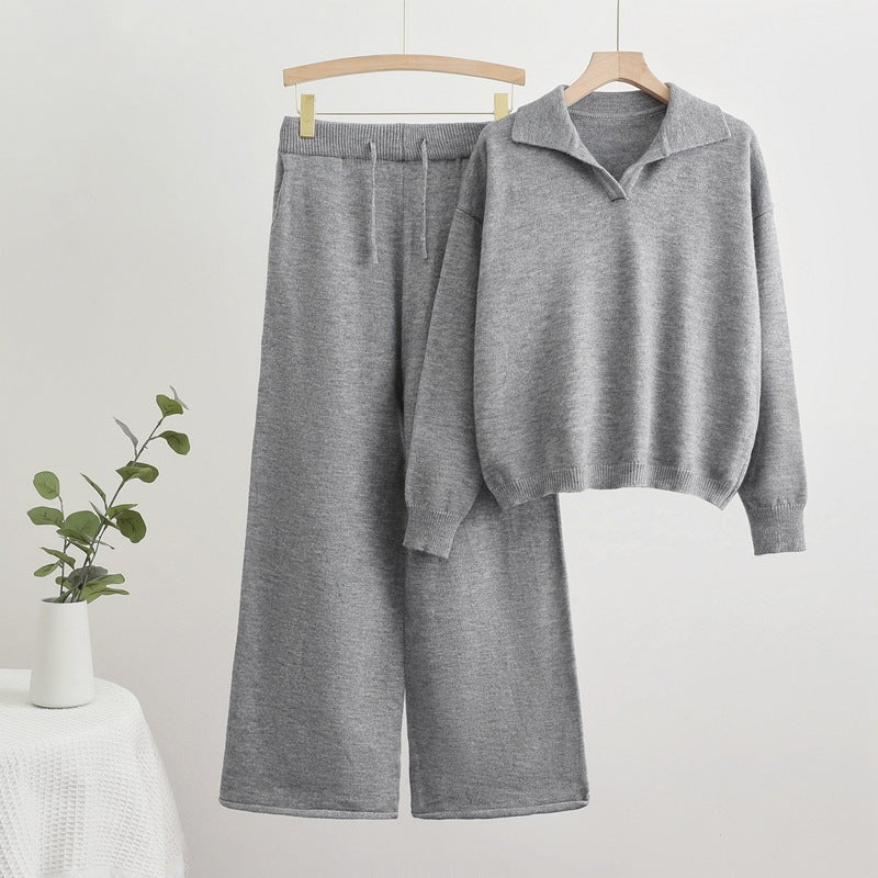 Damen gemütliches Strick-Loungewear-Set mit weit geschnittenem Pullover und Hose R&B