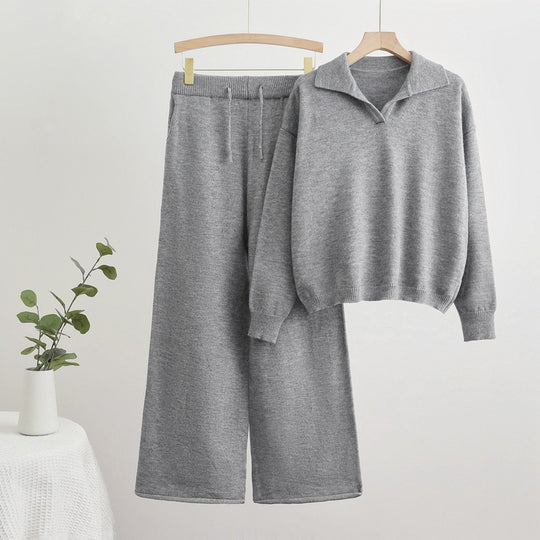 Damen gemütliches Strick-Loungewear-Set mit weit geschnittenem Pullover und Hose R&B