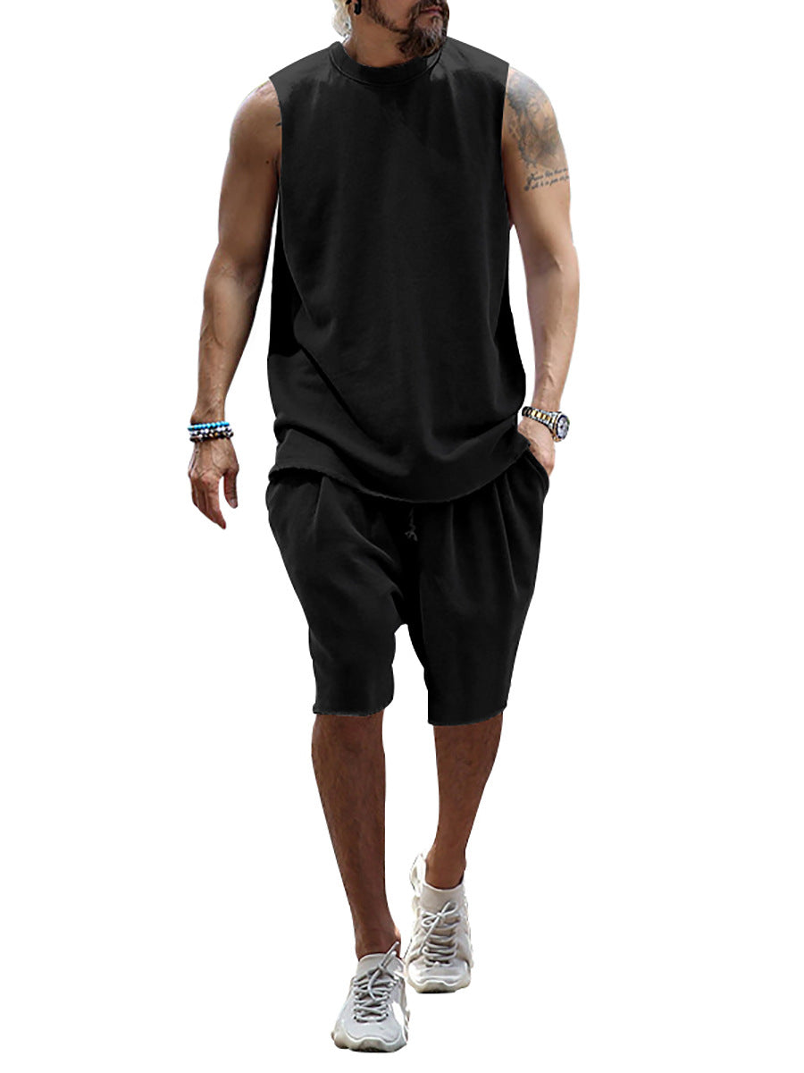 Herren sportliches Tanktop und Shorts-Set aus hochwertigem Baumwollmix R&B