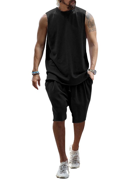 Herren sportliches Tanktop und Shorts-Set aus hochwertigem Baumwollmix R&B