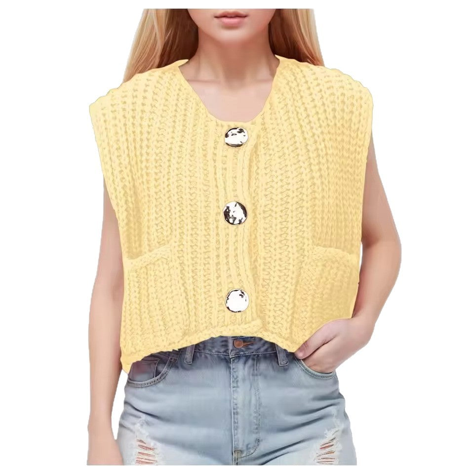 Damen Strickweste mit praktischen Taschen und dekorativen Holzknöpfen R&B