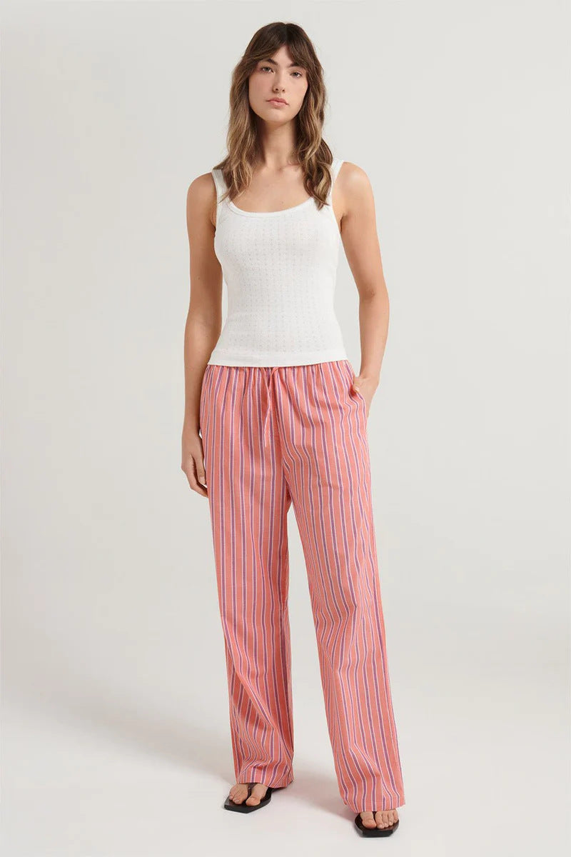 Damen lässige bequeme Schlafhose aus leichtem Baumwollstoff mit eleganten Streifen R&B
