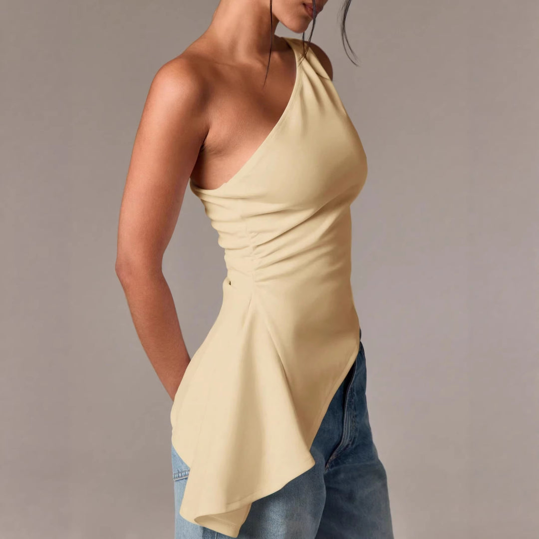Damen asymmetrisches Oberteil mit gestuftem Saum und elegantem Fließdesign R&B