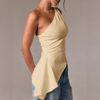 Damen asymmetrisches Oberteil mit gestuftem Saum und elegantem Fließdesign R&B