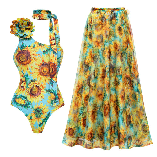 Damen Einseitiger Badeanzug mit floralen Applikationen R&B