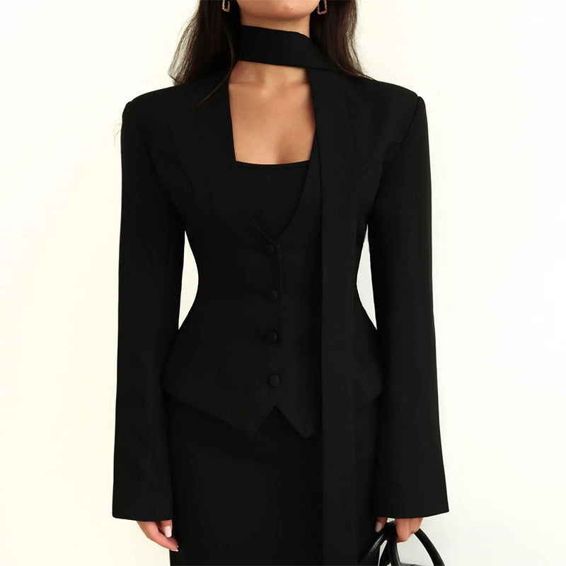 Damen Blazer mit hochgeschlossenem Kragen und voluminösen Ärmeln R&B