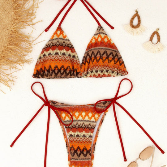 Damen Triangel-Bikini-Set mit farbenfrohem Ethno-Muster R&B