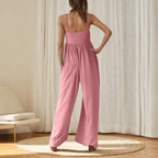 Damen lässiger Jumpsuit mit weitem Bein und schmalen Spaghetti-Trägern R&B