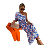 Damen Elegantes Knistern Maxikleid mit asymmetrischem Design und Rüschendetails R&B