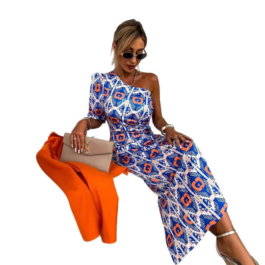 Damen Elegantes Knistern Maxikleid mit asymmetrischem Design und Rüschendetails R&B