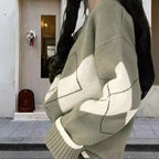 Damen Grobstrickpullover mit modernen Rautenmustern und weitem Schnitt R&B