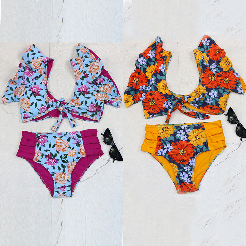 Damen Bikini-Set mit Rüschendetails und floralem Muster R&B