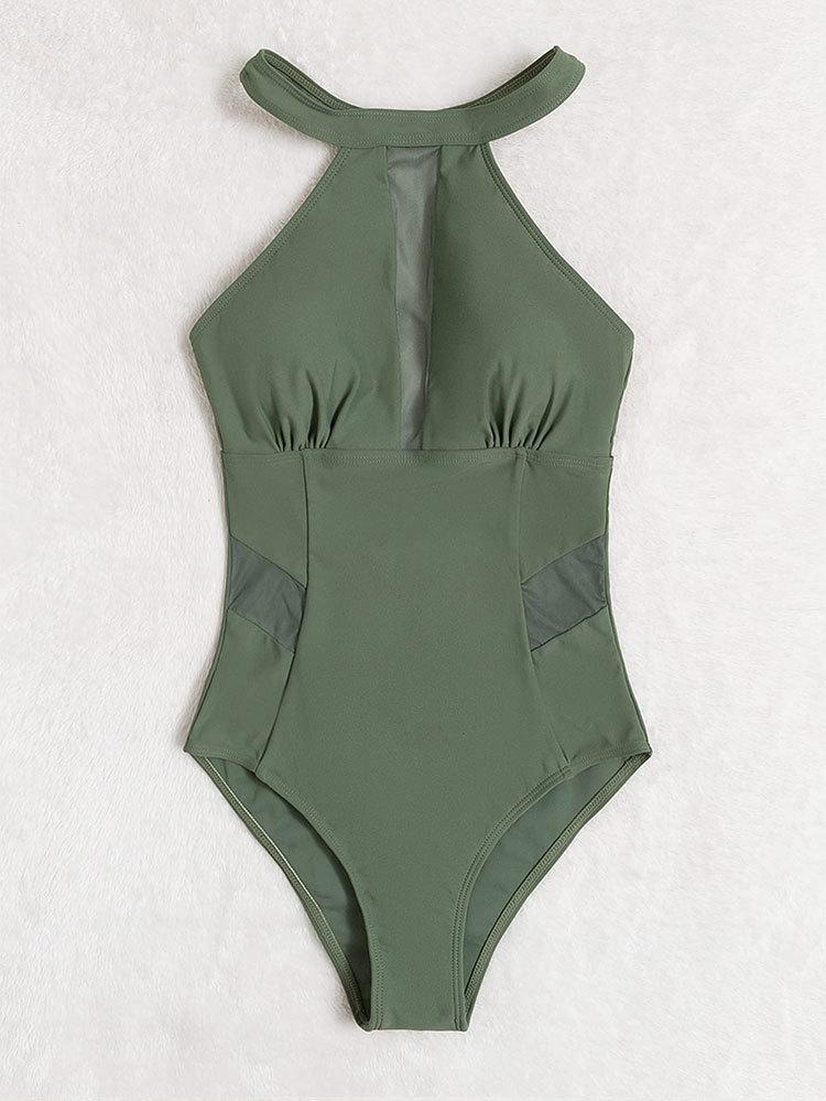 Damen Einteiler Badeanzug mit atmungsaktiven Mesh-Elementen R&B