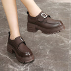 Damen modische Halbschuhe mit robustem Plateau und eleganter Schnalle R&B