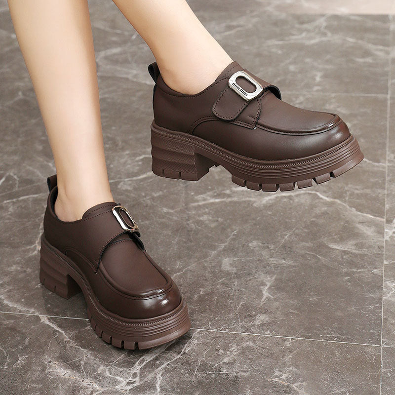 Damen modische Halbschuhe mit robustem Plateau und eleganter Schnalle R&B
