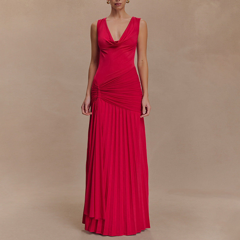 Damen Elegantes Maxikleid mit fließendem Stoff und Raffungen R&B