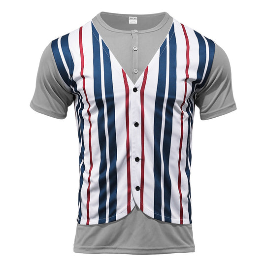 Herren Kurzarm-Henley-Shirt mit gestreiftem Design und modernem Schnitt R&B