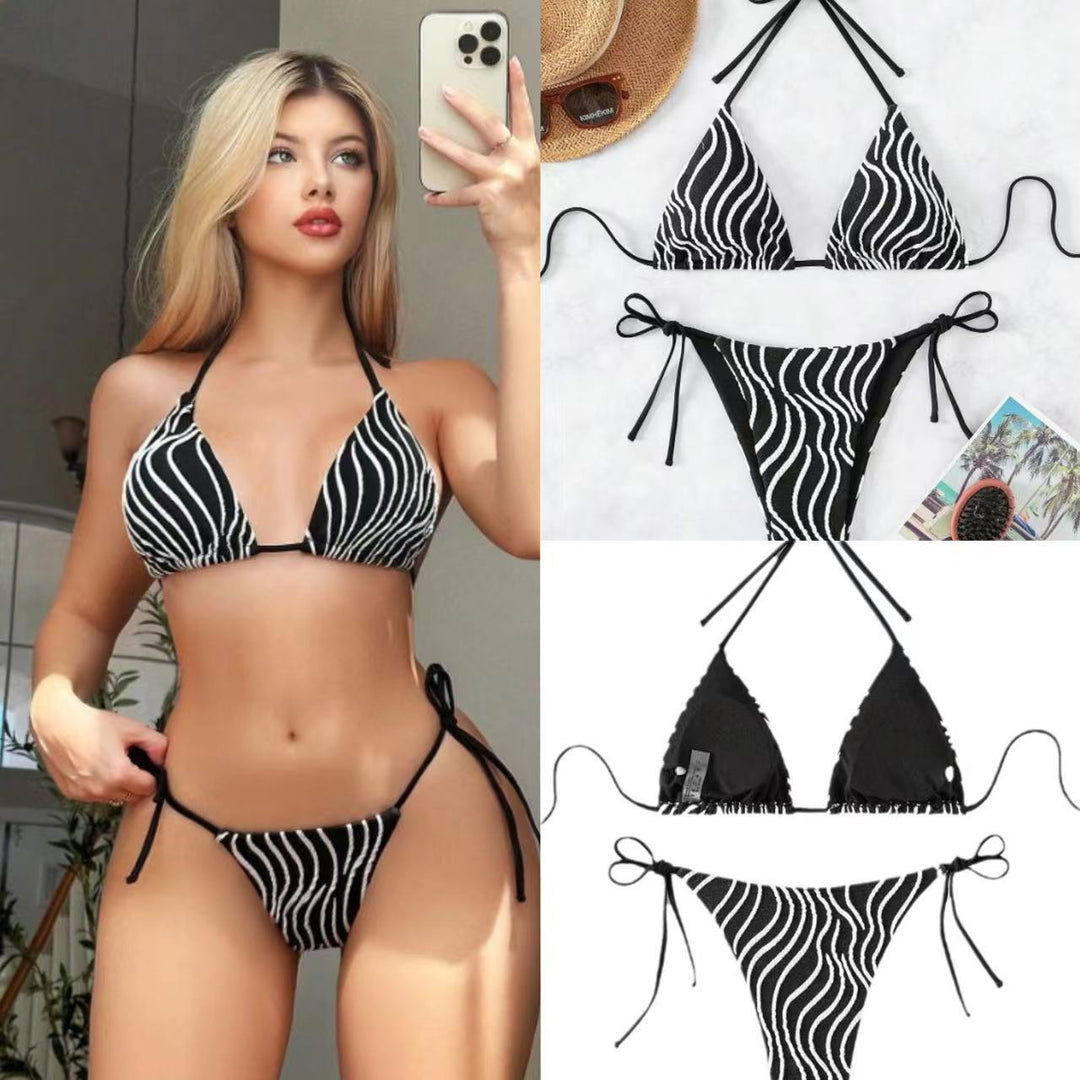 Damen Triangel-Bikini mit verstellbaren Bändern und stilvollem Streifenmuster R&B
