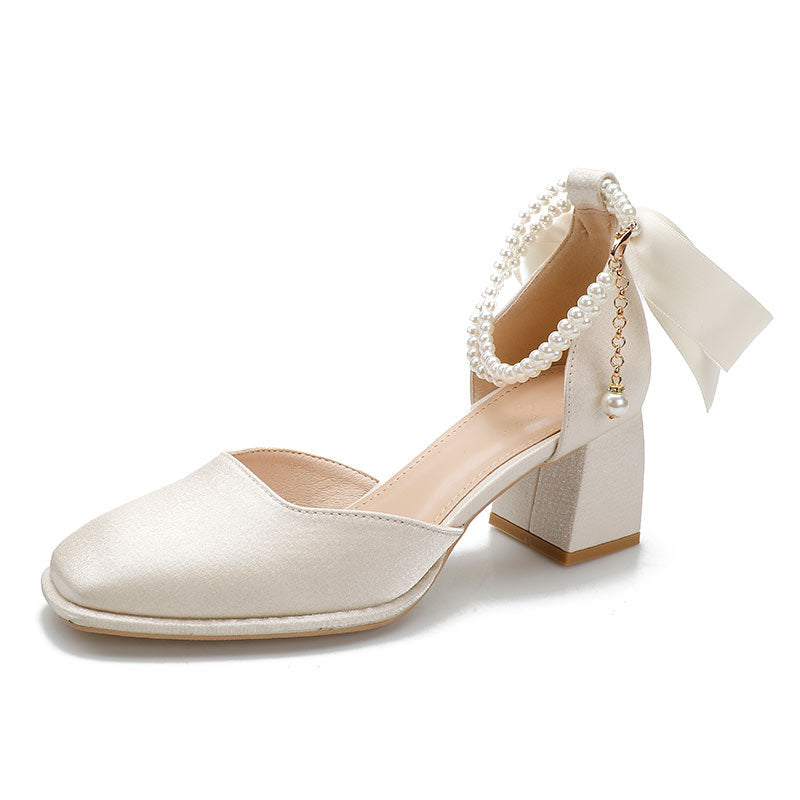 Damen elegante Slingback Schuhe mit perlverziertem Riemen