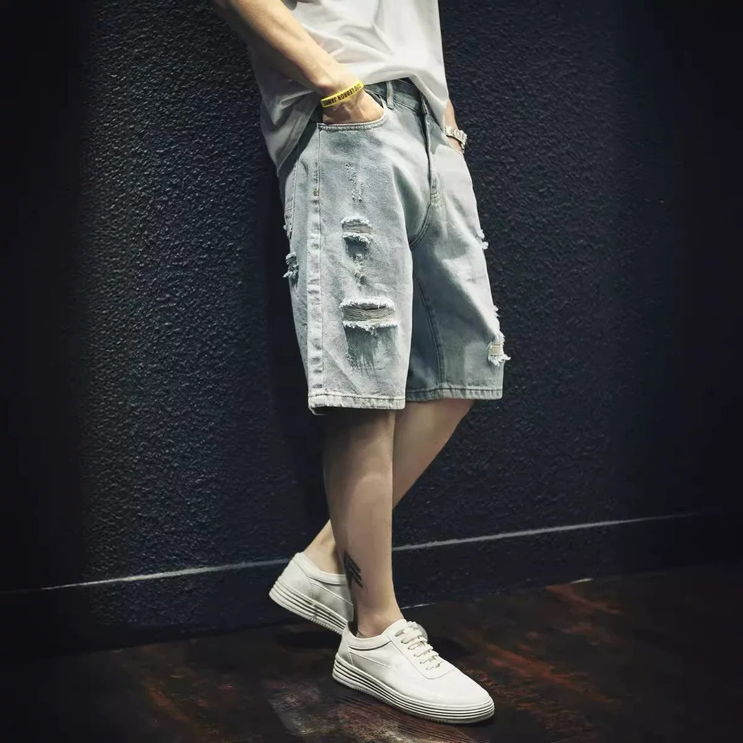 Herren lässige Destroyed Denim-Shorts mit modernen Details und bequemer Passform R&B