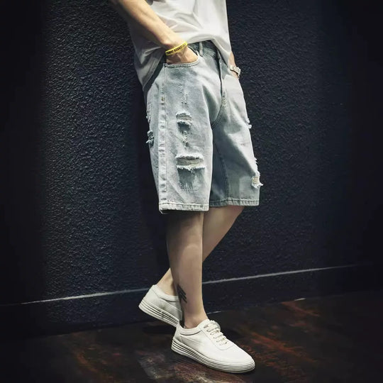 Herren lässige Destroyed Denim-Shorts mit modernen Details und bequemer Passform R&B