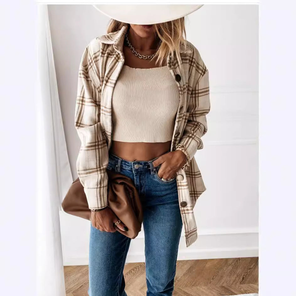 Damen Karomuster Überhemdjacke R&B