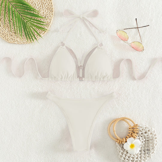 Damen Triangel-Bikini mit verstellbaren Trägern und dekorativen Details R&B