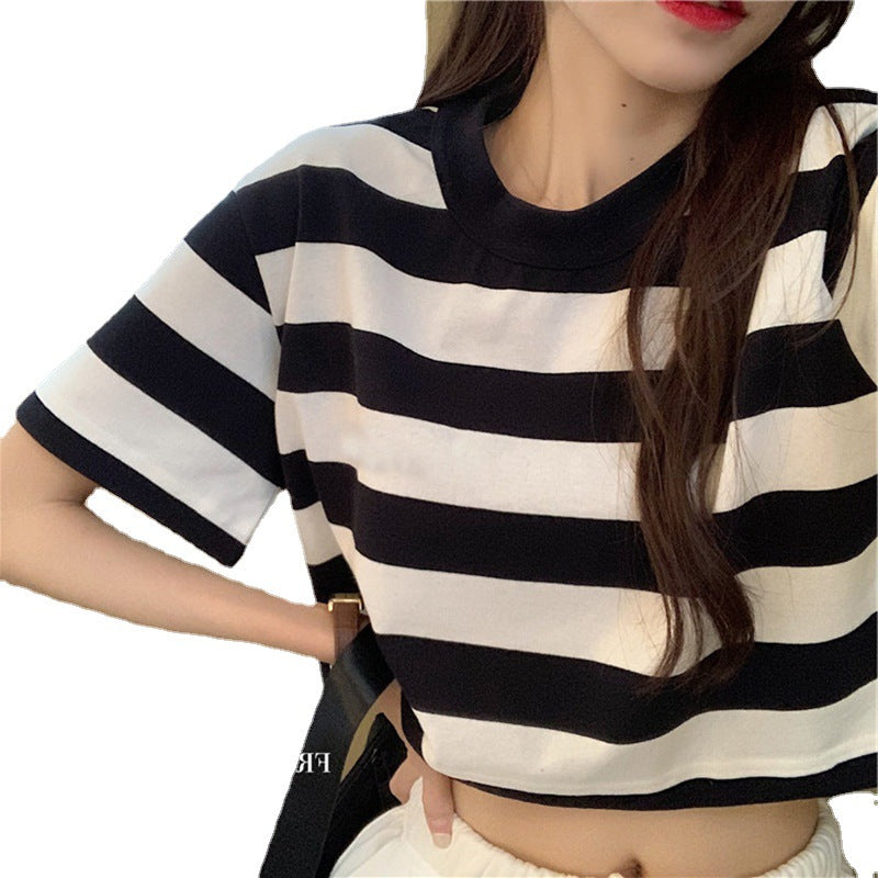 Damen Cropped T-Shirt mit Streifenmuster und lässigem Schnitt R&B