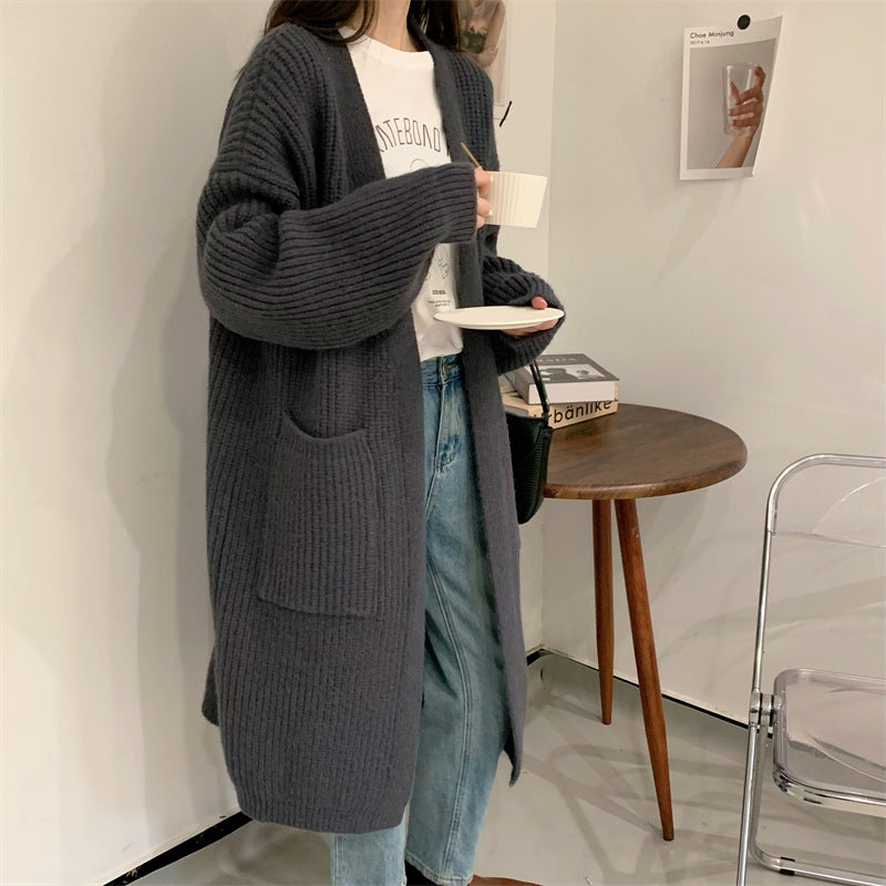 Damen Langer Strick-Cardigan mit tiefen Taschen und luftiger Passform R&B