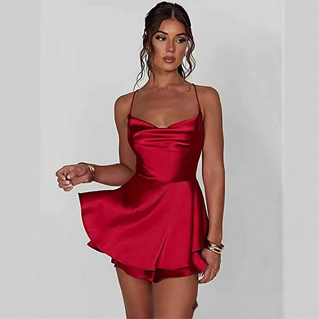 Damen Charmantes Minikleid mit Schichten und Spaghettiträgern R&B