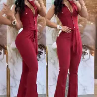 Damen Elegante und figurbetonte Flared-Jumpsuit R&B