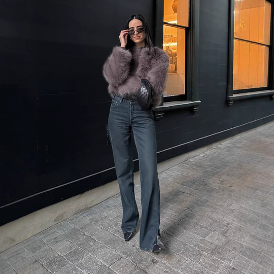 Damen Fuzzy Strickjacke R&B