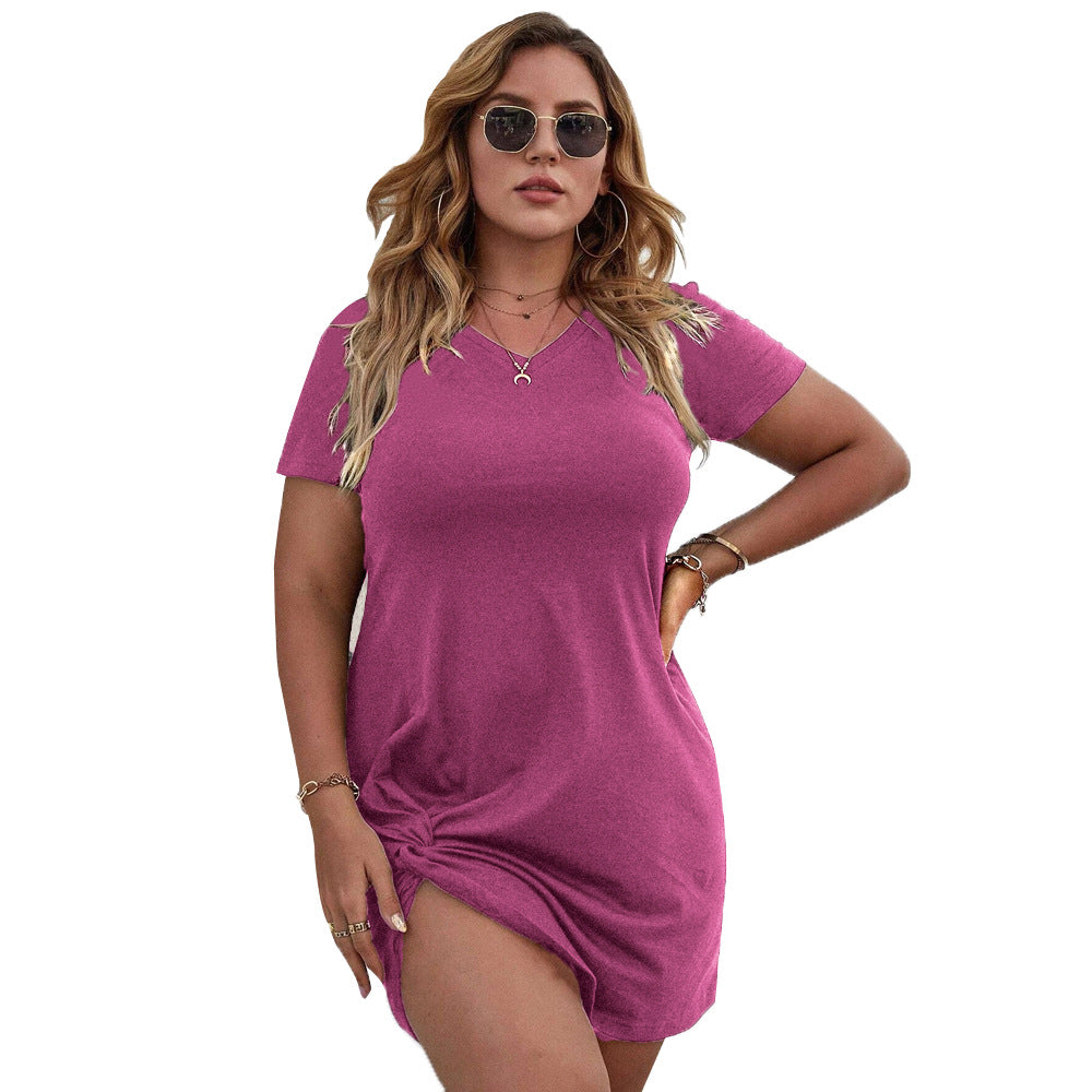 Damen lässiges Knielanges Shirtkleid mit seitlichem Knoten R&B