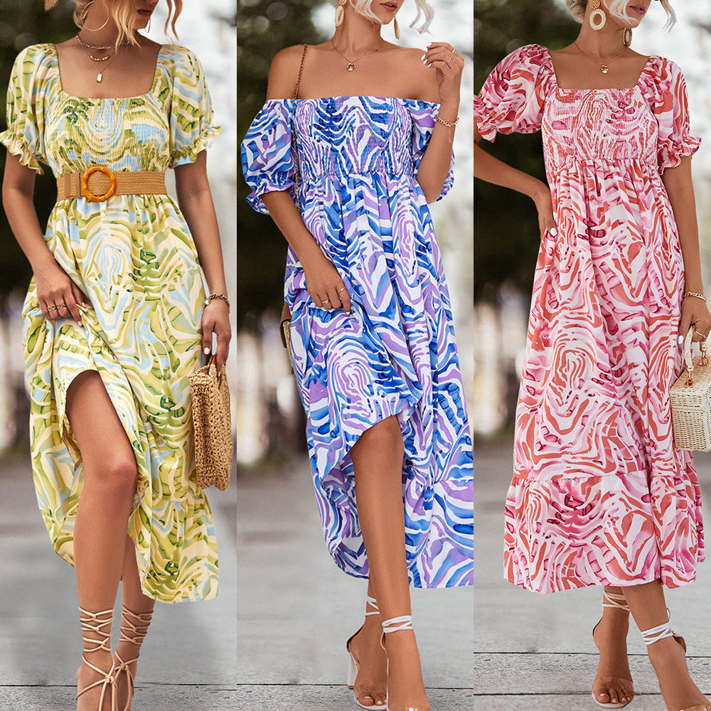 Damen Off-Shoulder Maxikleid mit floralen Akzenten und elastischer Taillierung R&B