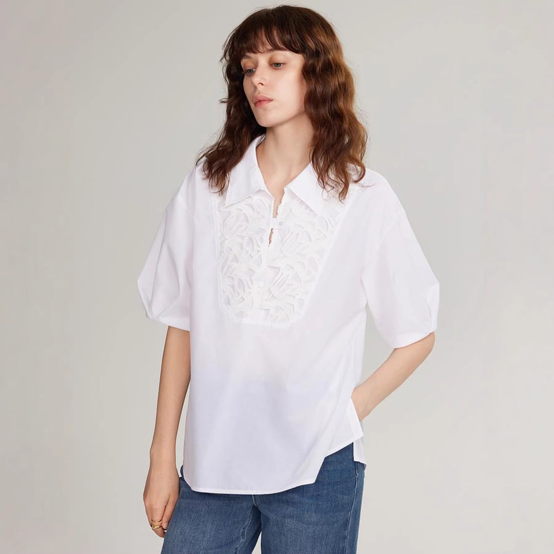 Damen Elegante Bluse mit traumhaftem Stickdesign und Knopfdetails R&B