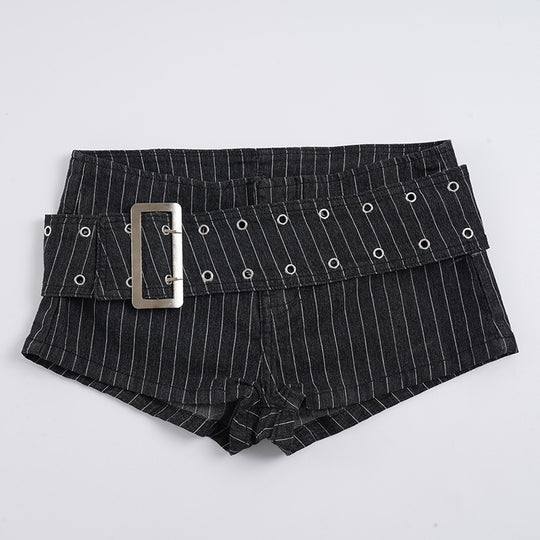 Damen modische Shorts mit breitem Gürtel und dekorativen Ösen R&B