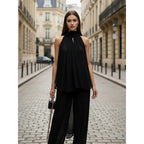 Damen Elegantes Chiffonoberteil mit tiefem Wasserfallausschnitt und fließendem Stoff R&B