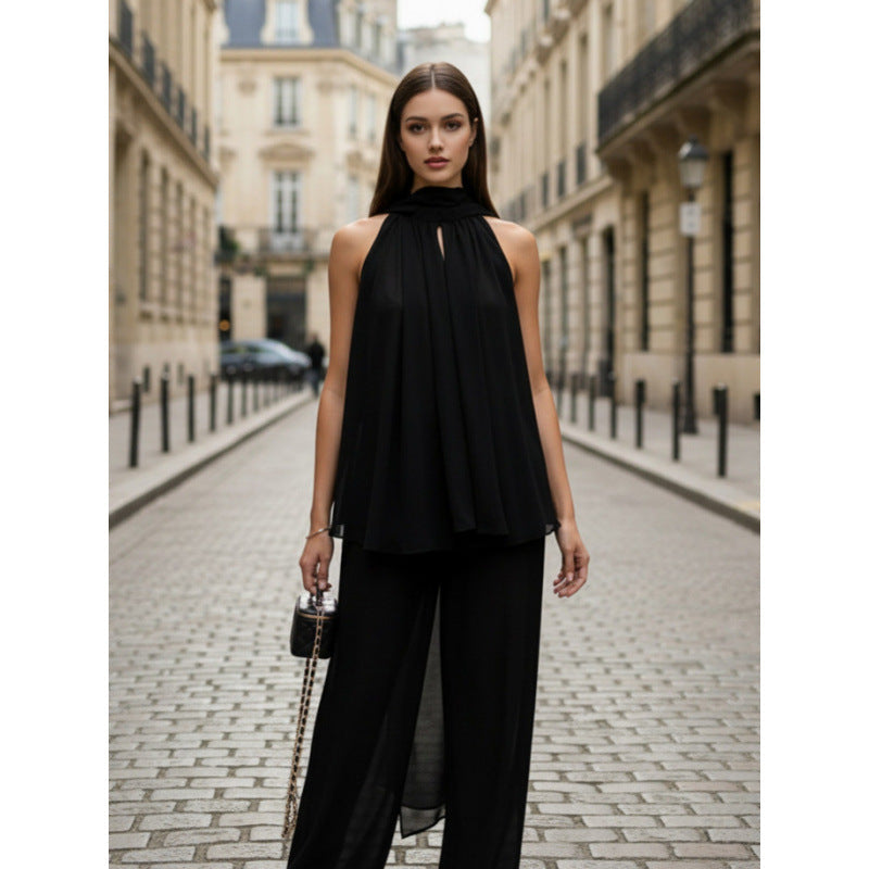 Damen Elegantes Chiffonoberteil mit tiefem Wasserfallausschnitt und fließendem Stoff R&B
