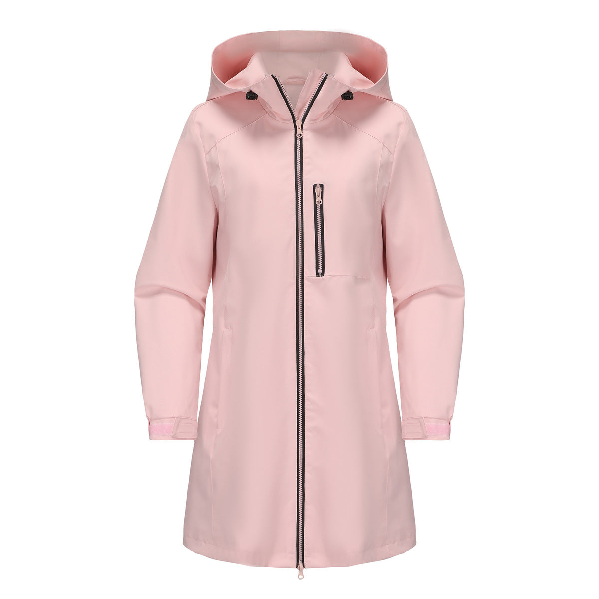 Damen modische Regenjacke mit Kapuze und praktischen Taschen