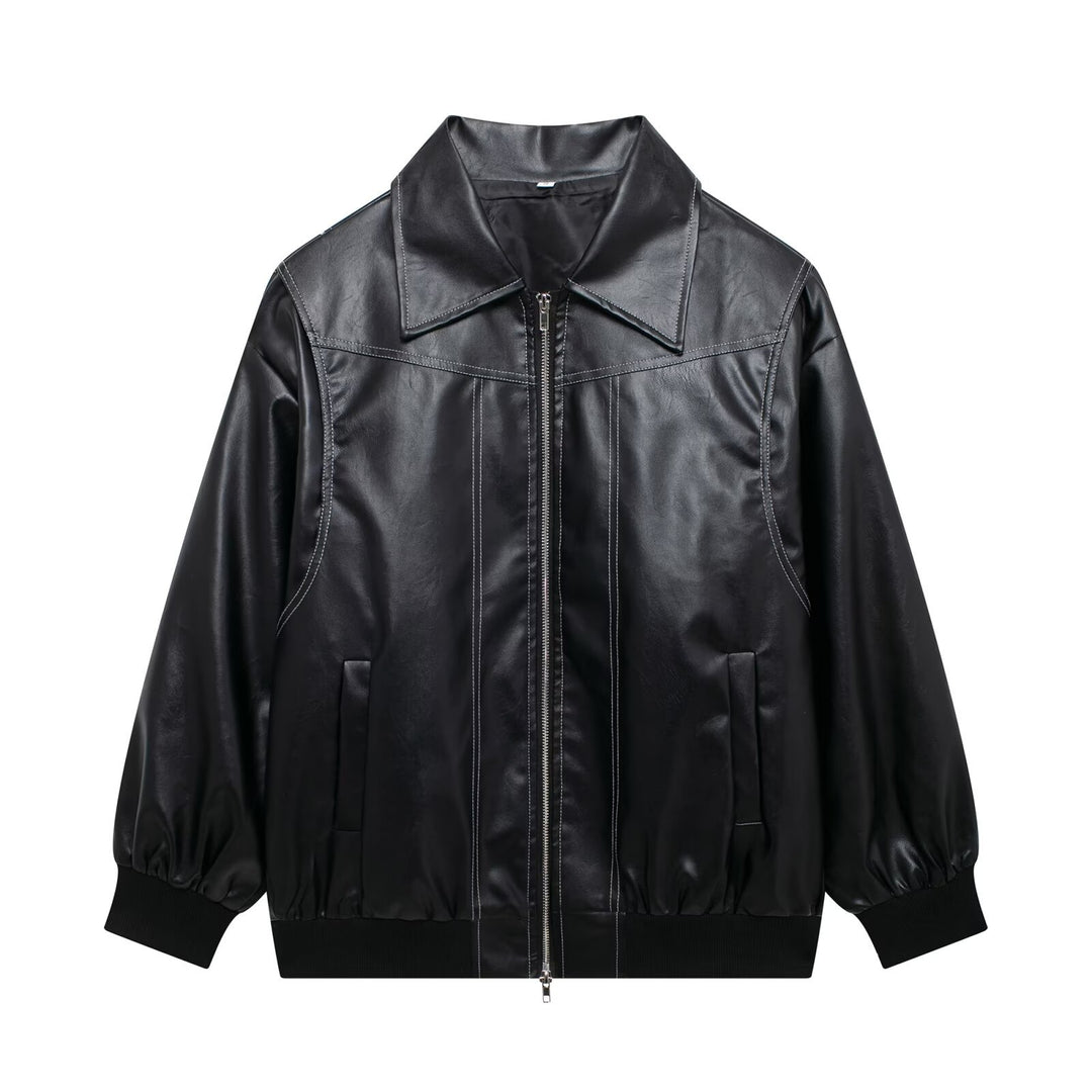 Damen lässige Kunstlederjacke mit hohem Kragen und Reißverschluss R&B