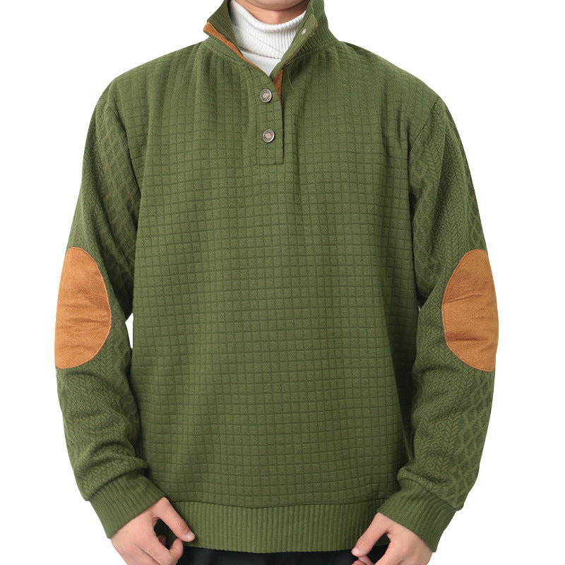 Herren modischer Pullover mit strukturiertem Kanalmuster und kontrastierenden Ellbogenpatches R&B