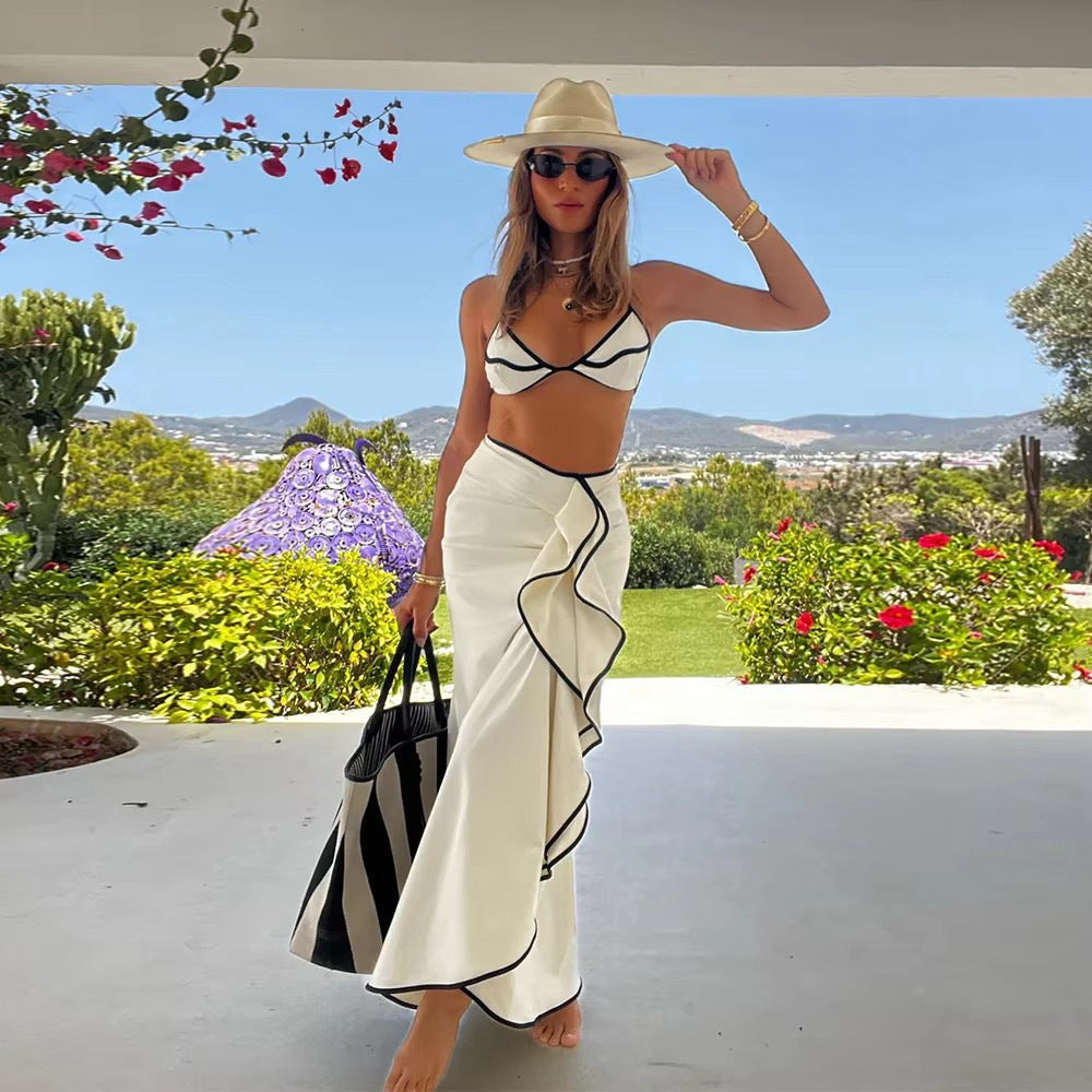 Damen Bikini-Set mit asymmetrischem Rock und verstellbarem Triangel-Oberteil R&B
