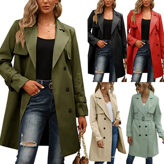 Damen Eleganter Trenchcoat mit doppelter Knopfleiste und schickem Kragen R&B