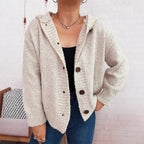 Damen kuschelige Strickjacke mit Kapuze und Knopfdetails R&B