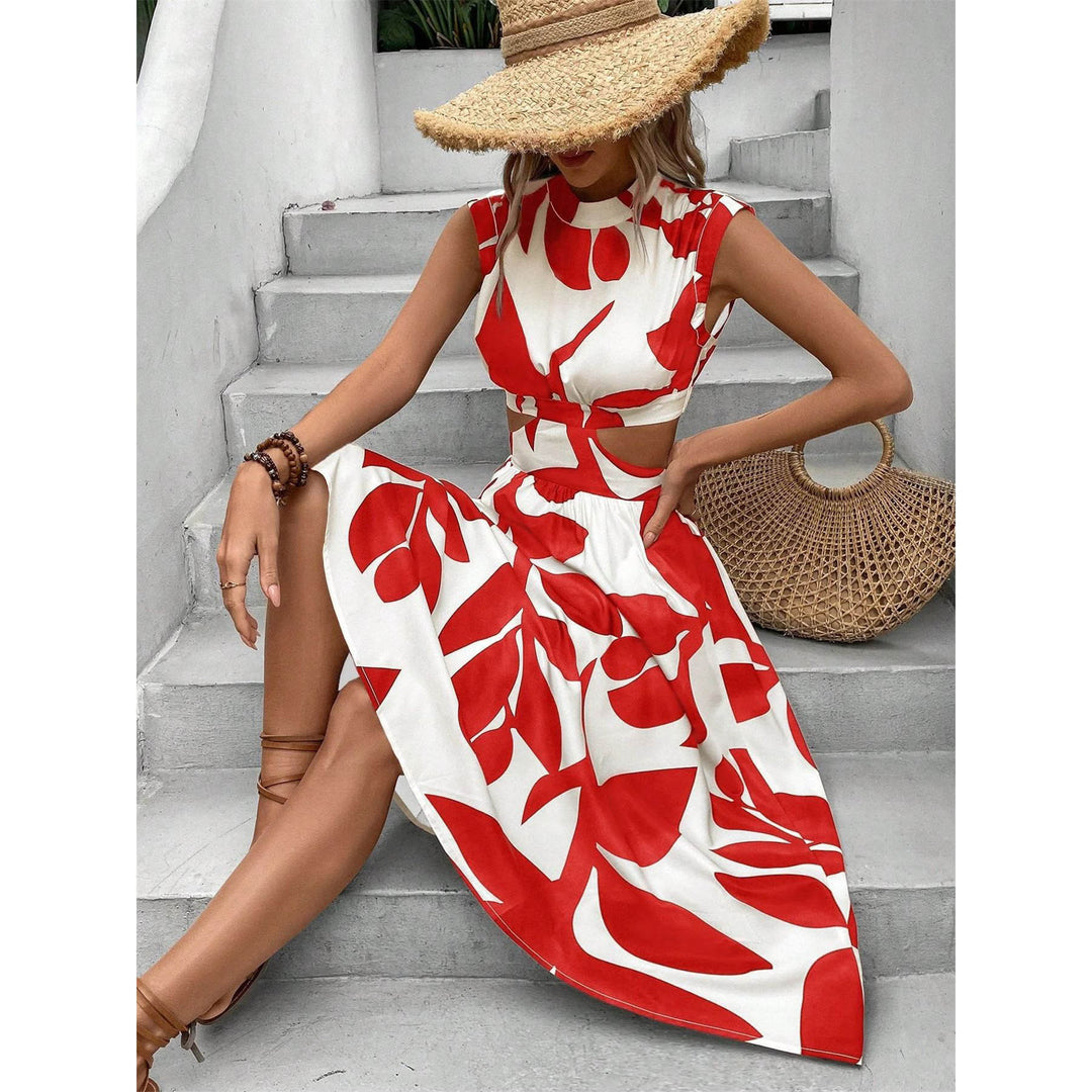 Damen Midikleid mit floralem Cut-Out-Design und schmaler Taillenbetonung R&B