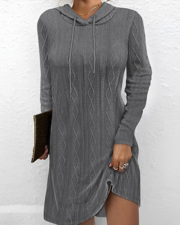 Damen Kapuzenpullover Kleid mit strukturiertem Strickmuster R&B