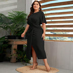 Damen Midikleid mit elegantem Knotendesign und modischem Schlitz R&B