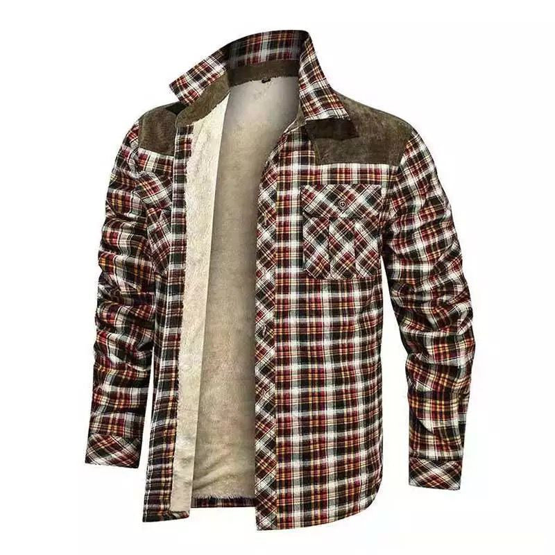 Herren warme Flanellhemdjacke mit gefütterten Taschen