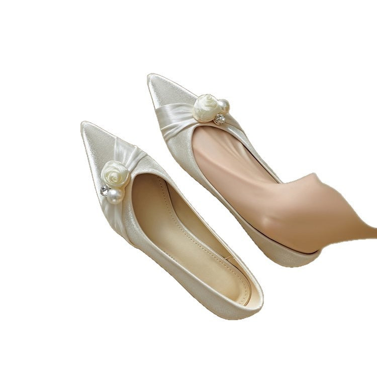 Damen elegante Ballerinas mit floralem Dekor und feinem Satin R&B