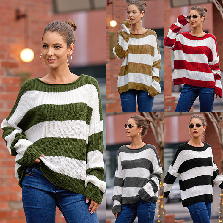 Damen Strickpullover mit modernen Streifen und lässigem Schnitt R&B